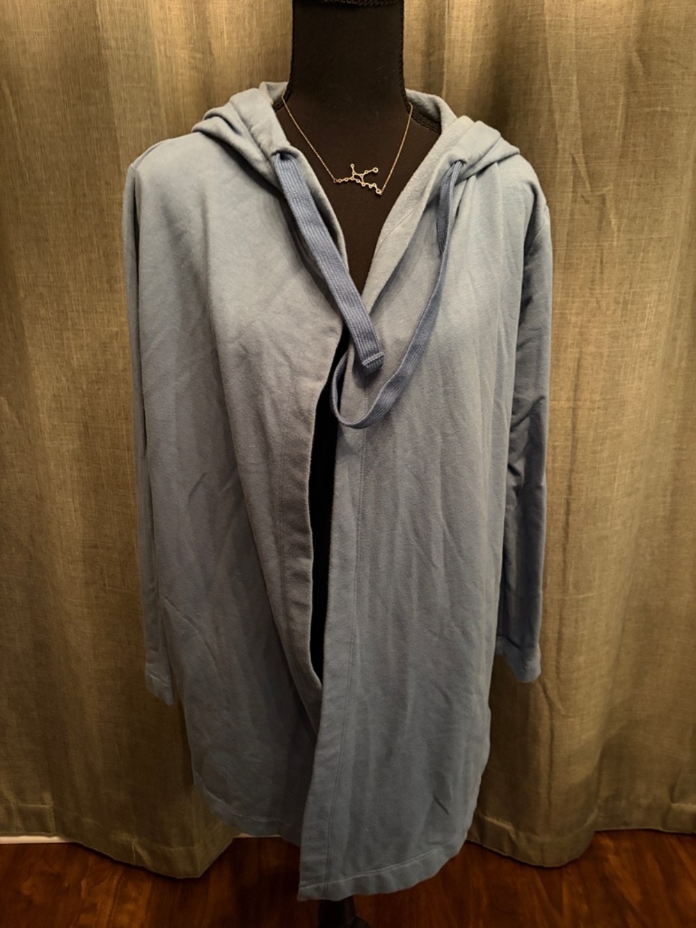 Eddie Bauer Women's Light Blue Hooded Open-Front Cape Jacket